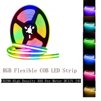 Nouvelles bandes LED COB CRI90 haute densité 480 par mètre DC12V 24V Magic sans points lumineux RGB Bande LED COB flexible intelligente