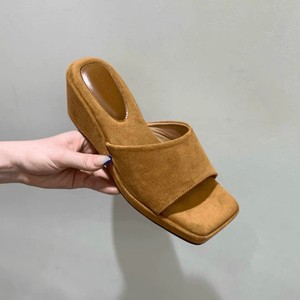 Sandali con zeppa da donna con plateau e punta quadrata, ciabatte estive casual rialzate, mules con zeppa, pantofole da donna - Product Image 3