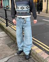 Jean baggy personnalisé à double genouillère pour homme, pantalon en denim pour homme, jean de charpentier