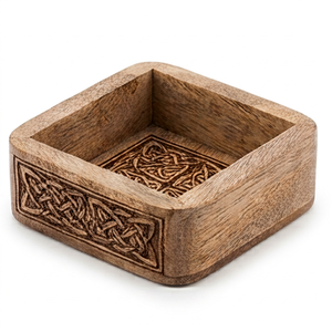 Wooden Square Carved Pattern Office & <b>Kitchen</b> <b>Storage</b> <b>Box</b> Durable Wood Material 3-6L Capacity - Product Image 1