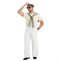 Pantalon de bureau formel unisexe plissé à jambe large en polyester/coton, coupe ample et confortable, idéal pour l'été et les tenues professionnelles
