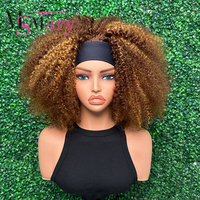 Peluca con diadema de cabello humano doblemente estirado, cabello virgen indio SDD de alta densidad, rizado afro, sin encaje, para mujeres negras