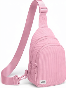 Sac bandoulière unisexe décontracté en velours côtelé rose vintage personnalisé, antivol, avec sangle simple et fermeture à double fermeture éclair - Product Image 1