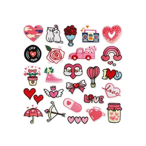ピンクバレンタインデー漫画ハートボウローズ刺繍パッチ帽子衣類ジーンズバッグ装飾衣類刺繍パッチ