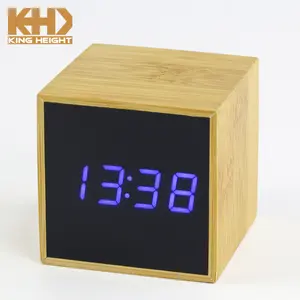 KH-WC033儿童桌小方形立方体LED数字报警亚克力镜竹桌时钟