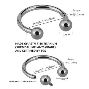 Trang sức khuyên mũi hình móng ngựa bằng titan ASTM F136, đánh bóng cao cấp - Product Image 4