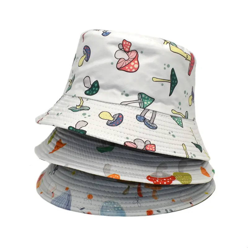 사용자 정의 2022 새로운 히잡 면 꽃 버섯 인쇄 와이드 챙 어부 어린이 양동이 모자 도매 플렉스 맞는 일반 모자
