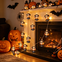 Guirlande lumineuse LED Premium Halloween Crâne Squelette Blanc Chaud à Piles USB Effet Effrayant pour Fenêtre Arbre Décoration de Fête 2m IP20
