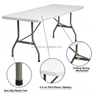 <span class=keywords><strong>Mesa</strong></span> Plegable Rectangular de Plástico de 4 Pies al por Mayor, Plegable por el Centro, Portátil, para Banquetes, Comedor, Alquiler para Bodas y Fiestas - Product Image 3
