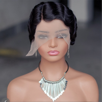 Perruque complète courte en cheveux humains, fabriquée à la machine, sans couleur, coupe pixie, noir naturel, cheveux brésiliens 100% vierges, 6 pouces