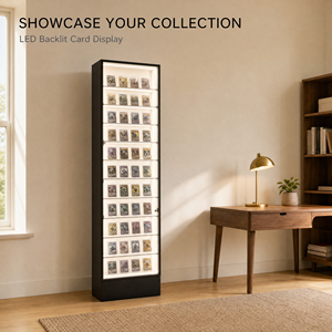 Vitrine d'exposition de cartes à collectionner LED à 12 étagères avec porte en verre verrouillable pour cartes Pokémon et cartes sportives – Présentoir pour collectionneurs - Product Image 1