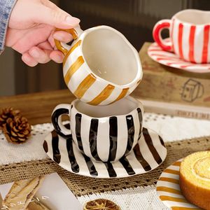 Wholesale Hand Painted Striped Coffee <b>Cup</b> and Saucer <b>Set</b> Modern Afternoon Ceramic <b>Tea</b> <b>Cup</b> <b>Set</b> - Product Image 6