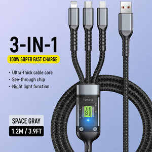 SUNGUY Cable de Carga Rápida 3 en 1 de Nailon Trenzado de 100W 5A Tipo C, Cable de Alimentación USB C para Teléfono, Laptop y Uso en el Automóvil - Product Image 3