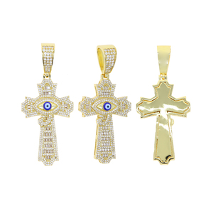 NEW Chegou Hip Hop Homens Brilhante 5A CZ Jóias Banhado A Ouro De Prata Sorte Azul Olhos Turcos Cruz Pingente Colar Partido Casamento - Product Image 2