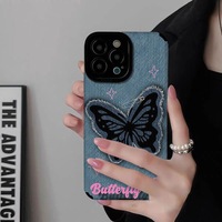 Coque de téléphone en cuir TPU souple avec motif papillon cowboy pour iPhone 8 X XR XS 17 16 15 14 13 Pro Max Plus