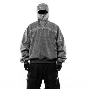 Nhà Sản Xuất Bán Buôn Drop Shoulder Cổ Điển Trống Trùm đầu Áo Len Tùy Chỉnh Người Đàn Ông Axit Rửa Đầy Đủ Mặt Zip up Áo Với Lỗ Mắt - Product Image 5