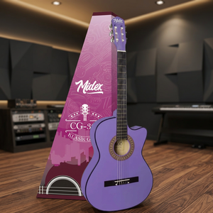 Guitarra Clásica Negra 4/4 con Cutaway, Tapa de Abeto, Varilla de Ajuste, Set Completo para Principiantes y Funda Acolchada |   Midex CG-395PRP - Product Image 3