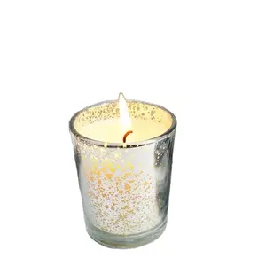 批发豹纹手工制作豪华黄金空玻璃蜡烛罐，用于制作带盖蜡烛