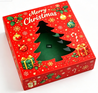 Boîte pliable décorative imprimée pour Noël avec fenêtre transparente découpée pour biscuits et chocolats de fêtes