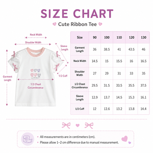 เสื้อยืดเด็กผู้หญิง คอตตอนนุ่ม แขนพอง ลายหัวใจ แต่งโบว์สีชมพู สไตล์โคเควตต์ รับผลิตตามสั่งขายส่ง (OEM) - Product Image 6