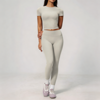 Ensemble de sport respirant 2 pièces pour femme grande taille GH, ultra doux, coupe ajustée, manches courtes, taille haute, extensible dans quatre directions, séchage rapide