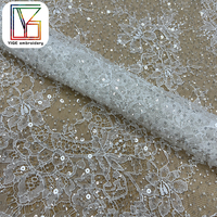 Élégante Dentelle de Chantilly Broderie Perles Tulle Tissu Luxe Cils Français Cordon Paillettes Maille pour Robe de Mariée