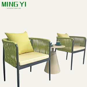 Juegos de muebles de aluminio para exteriores al por mayor, juego de comedor de metal con silla tejida de cuerda impermeable para juegos de mesa y sillas de jardín y parque