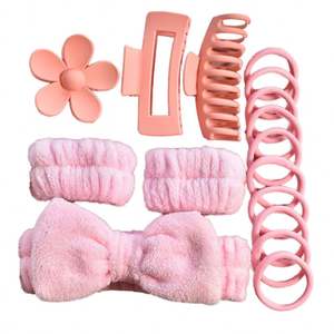 Set de 16 piezas de coleteros suaves de alta elasticidad multicolor, diademas grandes mate esmeriladas con lazo y cinturón lavable - Product Image 1