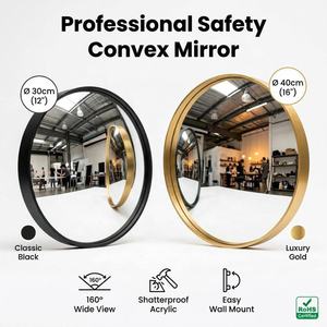 30cm <b>40cm</b> (12" 16") Black Gold Framed Acrylic Convex <b>Mirror</b> HD Wide Angle Safety <b>Mirror</b> for Shop Security Office Blind Spot - Product Image 2