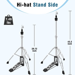 Support de charleston pliable et portable AOOLOO en fer et alliage d'aluminium, hauteur réglable, modèle 25 mm avec pédale fluide - Product Image 2