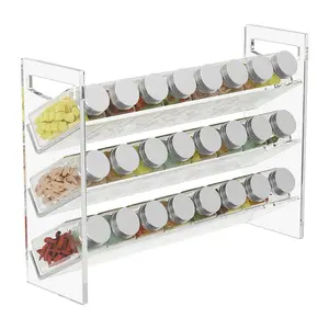 Paquet plat 3 niveaux clair acrylique assaisonnement étagère pots à épices support ensemble pour la maison garde-manger armoire cuisine Organisation
