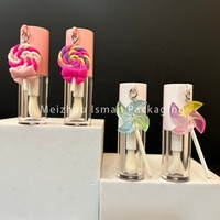 ISMAN 4ml Tube de brillant à lèvres vide, design sucette avec pinceau large et pendentif moulin à vent, trou de suspension, rose et blanc, prix usine, professionnel