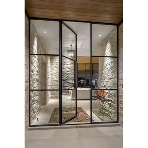 フレンチスタイルホームカスタマイズ熱鋼モダン錬鉄鋼グリル窓パティオガラスドア