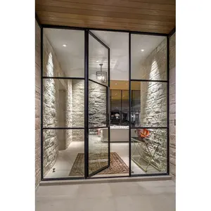 Casa de estilo francês personalizado aço térmico moderno ferro forjado grills de aço janela vidro pátio portas