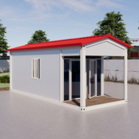 Villa Contenedor Prefabricada de 20 pies con Techo de Doble Pendiente y Terraza, Puerta de Cristal de Doble Ala, para Alojamiento Panorámico