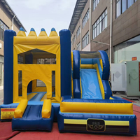 Joy2fun Château Gonflable Commercial Bleu et Jaune avec Toboggan pour Fêtes d'Enfants et Aires de Jeux Extérieures