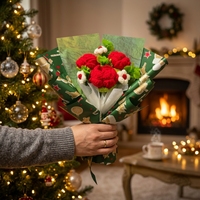 Bouquet de 3 roses rouges faites à la main en crochet, fleurs artificielles tricotées pour bouquet de mariée, cadeau de remise de diplôme, décoration de maison pour les fêtes
