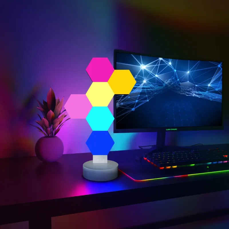 แสง RGB อัจฉริยะสําหรับการตั้งค่าพีซีสําหรับเล่นเกม ไฟเล่นเกมพลัง USB ซิงโครไนเพลงไฟผนังหกเหลี่ยมโต๊ะอุปกรณ์เล่นเกม