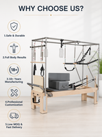 Appareil de Pilates 3-en-1 en bois d'érable massif, Reformer Cadillac Combo avec table trapèze haute, pour entraînement du tronc, usage domestique et studio