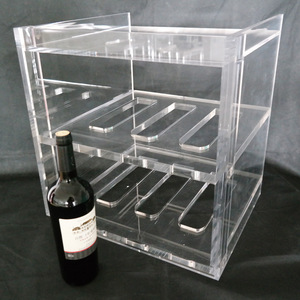 Estante de exhibición de <span class=keywords><strong>vino</strong></span> de acrílico transparente de una sola pieza, con acabado autoadhesivo para fácil montaje, para almacenamiento de botellas - Product Image 1