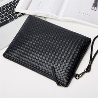 Pochette en Cuir Tressé Homme, Portefeuille Souple Grande Capacité, Sac d'Épaule Business pour Hommes