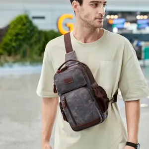 Stokta Nerlion yağ balmumu tuval moda omuz su geçirmez göğüs çanta erkekler Crossbody tek kollu çanta erkekler çapraz vücut göğüs çantası
