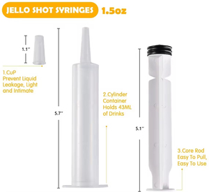 Jeringas de Plástico PP de 1.5oz para Shots de Gelatina, con Tapón de Goma - Product Image 2