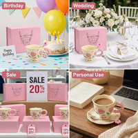 Ensemble de tasses roses tendance TikTok, peintes à la main, en céramique, avec sac cadeau pour les faveurs de mariage, la Saint-Valentin