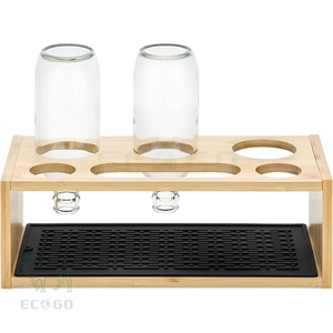 Support à bouteilles multifonctionnel à trois niveaux en bambou, compatible Sodastream, égouttoir et station de séchage pour verres - Product Image 3
