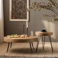Table basse carrée en bois massif de style américain vintage, effet vieilli, couleur bois naturel, minimaliste, pour salon ou maison d'hôtes