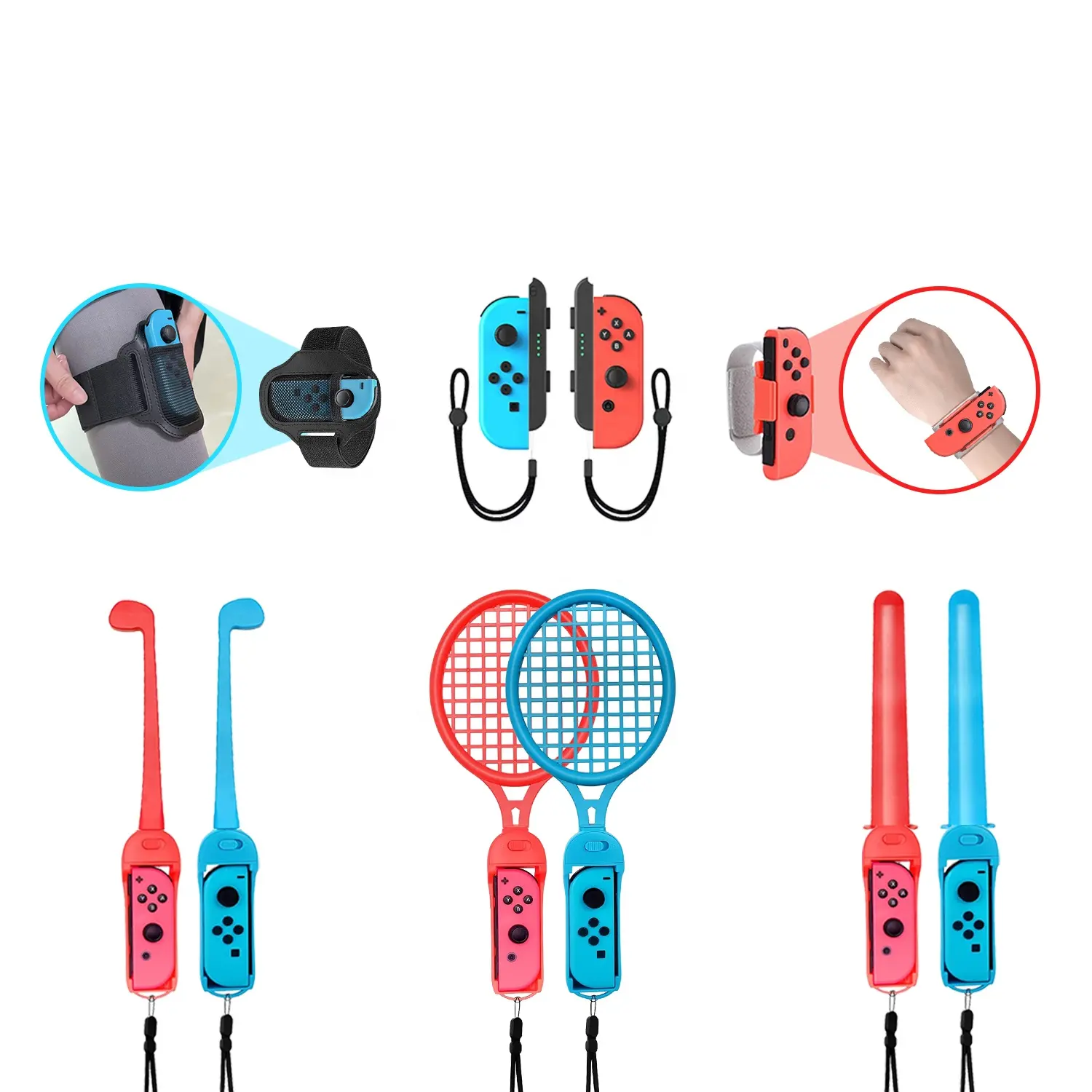 10 in 1 sports kit accessories bundle for nintendo switch sports games Golf Club tennis racket joy controllers grips