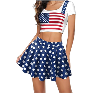 Jour de l'indépendance vêtements pour femmes adultes activités scolaires uniformes de cheerleading étoile rayé impression numérique hauts et jupes - Product Image 2