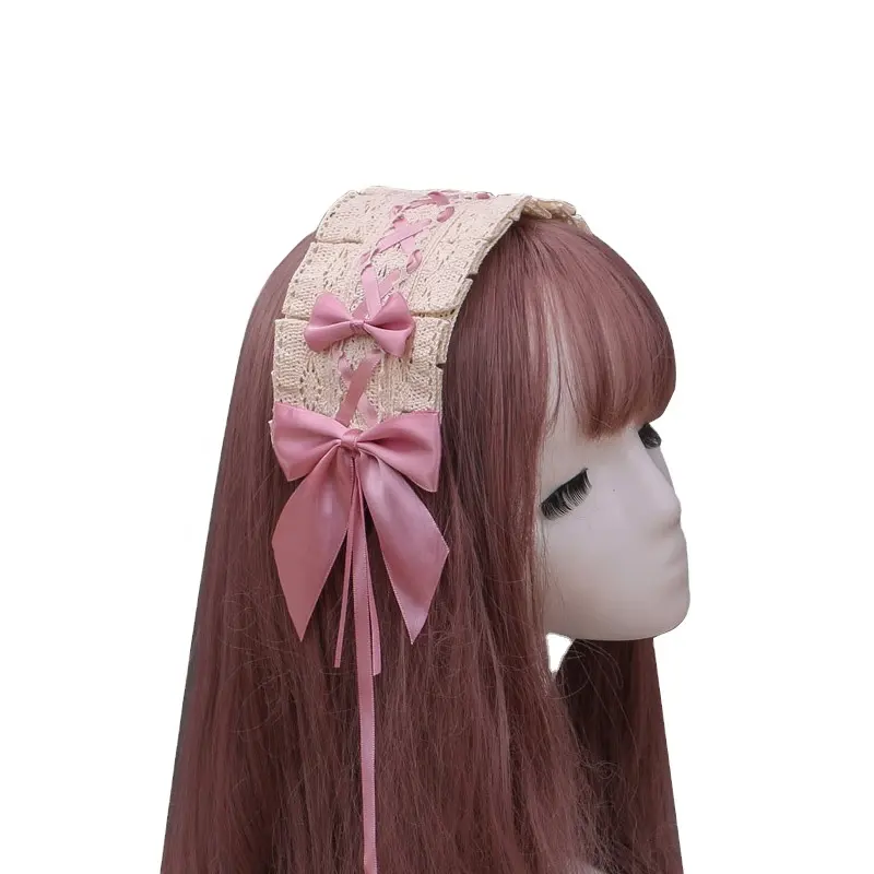 Lolita-accesorios para el cabello, tocado de lazo, serie oscura, diadema de encaje con volantes lolita