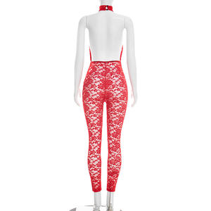 Viviblook J26JP039 Mono de una pieza para mujer, sexy, sin mangas, de encaje transparente, color liso, sin espalda, con aberturas - Product Image 4